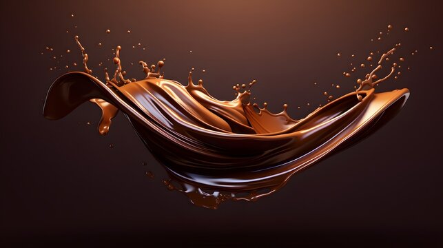 Dark Chocolate splash, Chocolate Milk or Syrup Flowing, 3d illustration.