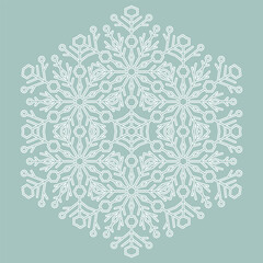 Round vector snowflake. Abstract winter hexagonal light blue white ornament. Pattern with snowflake
