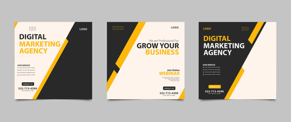 Digital marketing agency business social media post template. Modern square banner design for business promotion. Illustration