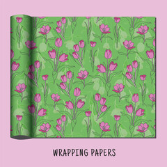Vector tulip flowers have a seamless pattern. Vector fabric texture for textile print, wrapping paper, gift cards, and wallpaper flat design.