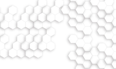 Abstract white hexagonal geometric background with shadow. Luxury White 3D futuristic honeycomb mosaic white background. Abstract white lines background. Vector Illustration.
