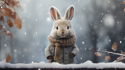 Cute rabbit in winter