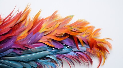 A captivating close-up of a crown bird's crown feathers, their intricate details and vibrant colors accentuated against a pristine white background.