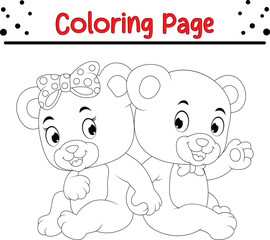 Cute two little bear coloring page for kids
