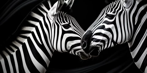 Fotobehang Portrait of two zebras on a black background © Evon J