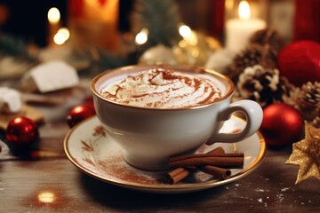 Classic hot chocolate and creamy eggnog, a festive Christmas drink
