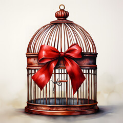 cage with red heart clipping path