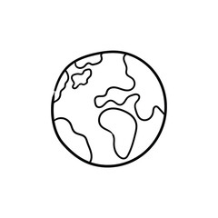 A hand-drawn doodle of earth planet on a white background.
