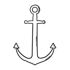 A hand-drawn doodle of an anchor on a white background.