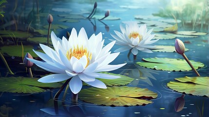 Fototapeta na wymiar Beautiful white lotus flower and dragonfly in lake
