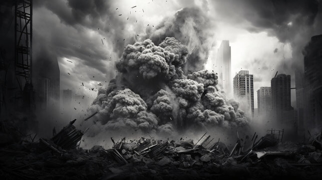 Destruction of skyscrapers imitation terrorist attack