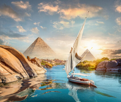 Nile and Aswan and pyramids