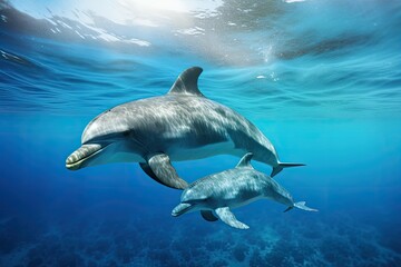 dolphin in the blue water