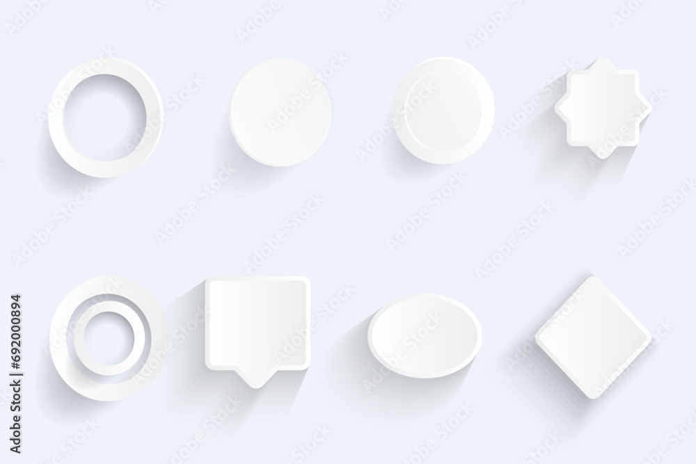Poster Blank button template with shadow. Set of white blank button. White blank button mockup