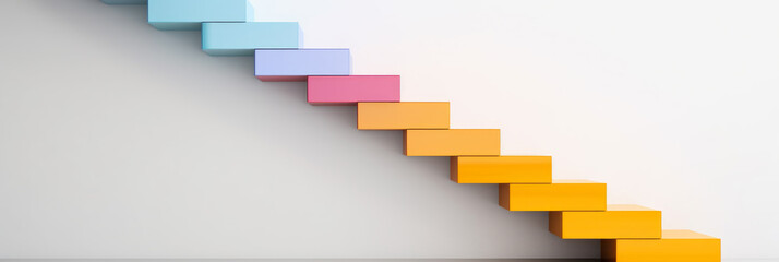 colorful stairs. It's for climbing. It's there to get off. Both rising and falling are food for development. Panorama for banner. Concept for growth and progress in life.