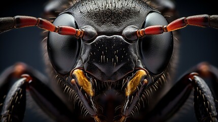 Black ant face photo using extreme macro techniques.Extreme Close-up. - Powered by Adobe