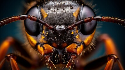 Black ant face photo using extreme macro techniques.Extreme Close-up. - obrazy, fototapety, plakaty