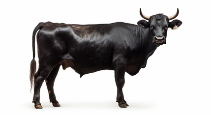 Black cow or bovine mooing, bellowing, blaring. isolated on white background