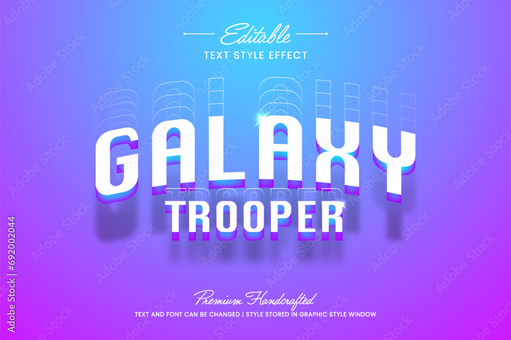 Poster futuristic galaxy trooper vector graphic style. editable vector 3d text effect.