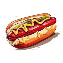 Simple graphic logo of color hotdog on white background. - obrazy, fototapety, plakaty