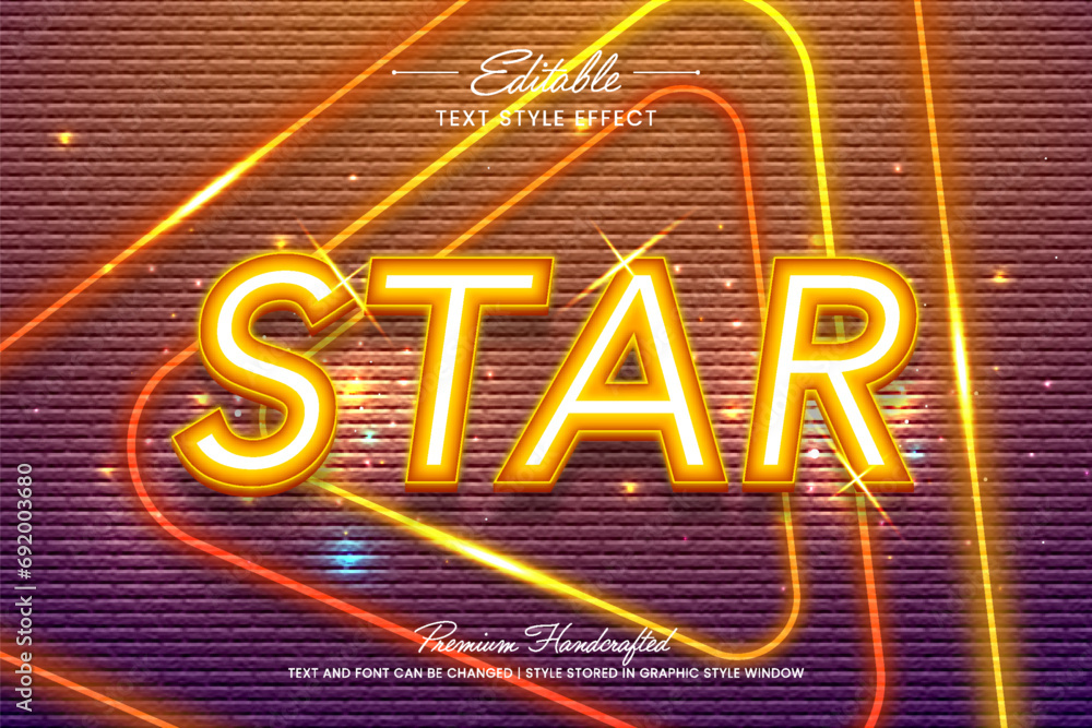 Aufkleber shiny and glittering star vector graphic style on brick textured background. editable vector 3d text