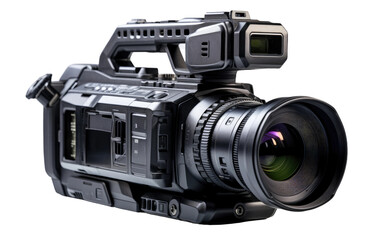 Black Color Compact and Digital Video Camera on White or PNG Transparent Background.