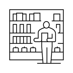 pharmacy inventory pharmacist line icon vector. pharmacy inventory pharmacist sign. isolated contour symbol black illustration