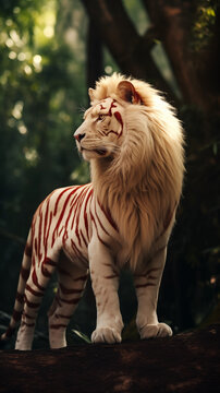 Leão tigre do pelo vermelho na floresta - Papel de parede