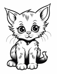 cute kitty, black and white coloring page for kids, realistic style,  line art, detailed, black lines only
