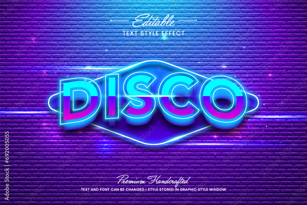 Poster colorful neon vector graphic style on brick textured background. editable vector 3d text effect.