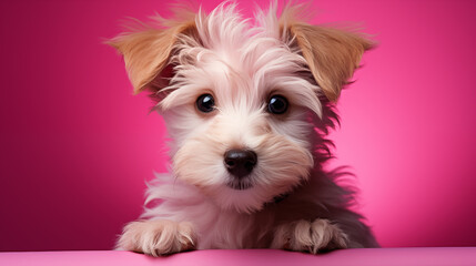 cute little puppy on the pink background
