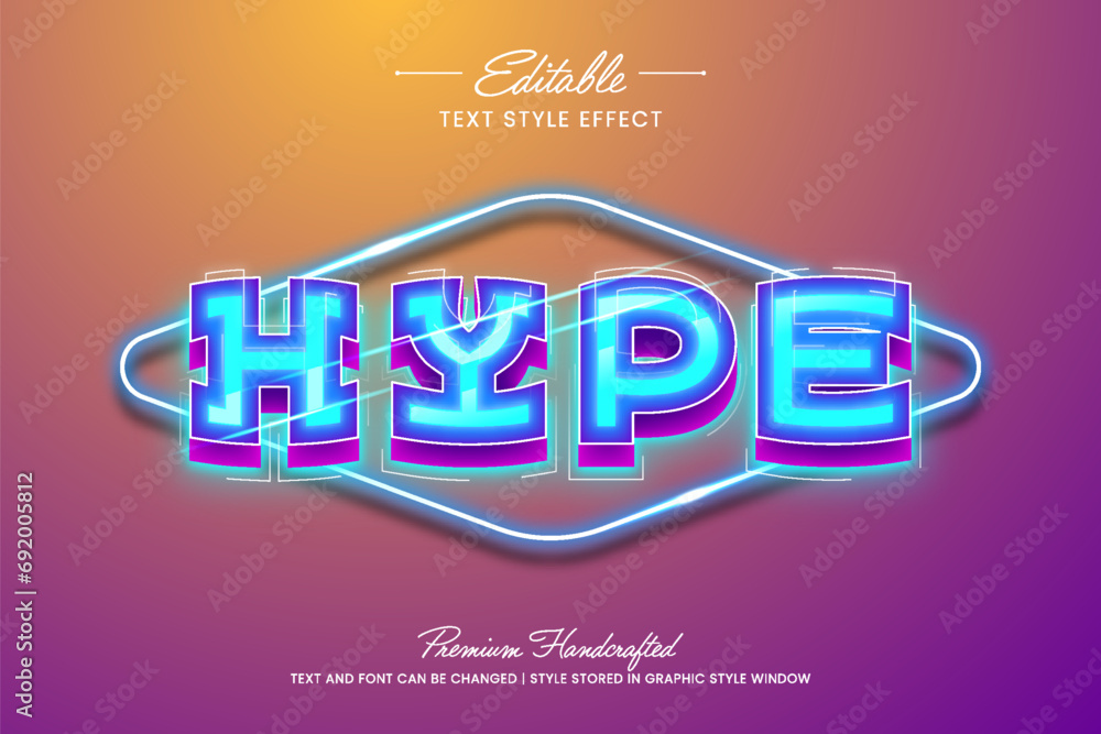 Poster glowing hype text vector graphic style on gradient background. editable vector 3d text effect.