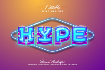 Glowing hype text vector graphic style on gradient background. Editable vector 3D text effect.