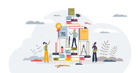 Teamwork in learning and effective collective education tiny person concept, transparent background.Team collaboration for skill sharing and student common growth illustration.