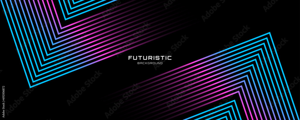 Poster 3d blue pink techno abstract background overlap layer on dark space with glowing lines shape decorat
