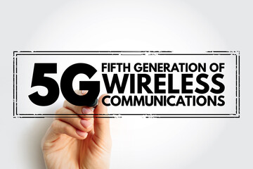 5G - fifth generation of wireless communications text stamp, technology concept background