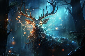majestic stag deer witch animal illustration