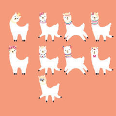 Cute llamas, cacti, Alps mountains, dream catcher, rainbows and hearts