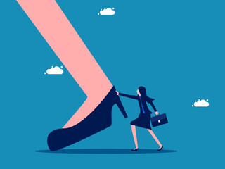 Improve yourself to overcome difficulties. Businesswoman tries to push himself forward. vector illustration