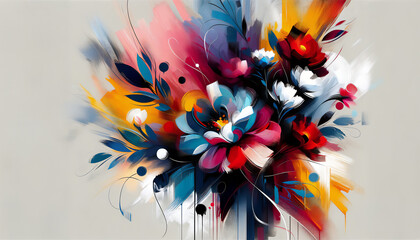 An abstract interpretation of flowers using bold, expressive brushstrokes and bright - obrazy, fototapety, plakaty