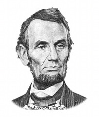 President Abraham Lincoln (1809-1865) portrait from five american dollars