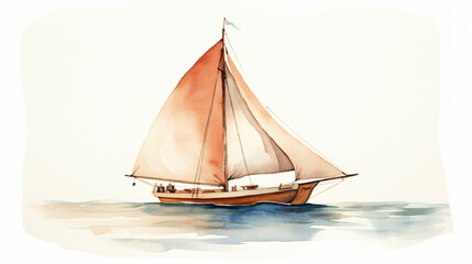 Watercolor drawing of a boat with a sail.
