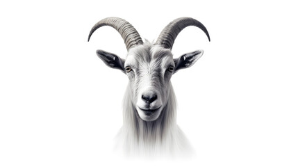 Frontal view of a goat isolated white background