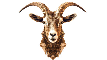Frontal view of a goat isolated white background