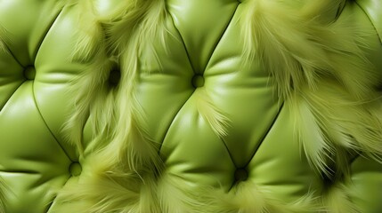 A luxurious green leather couch adorned with soft, puffy feathers creates a cozy and opulent atmosphere in the living room - obrazy, fototapety, plakaty