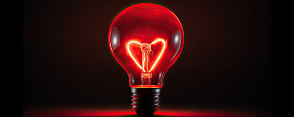 Lightbulb with red heart shape inside. Bulbs on black background.