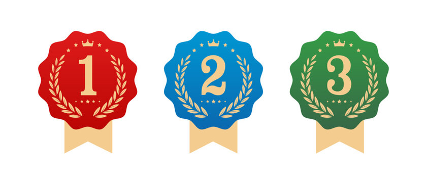 Set of medals for first second and third place. 1st 2nd 3rd medal icons Vector illustration