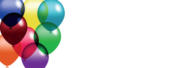 Festive banner with colorful balloons and confetti