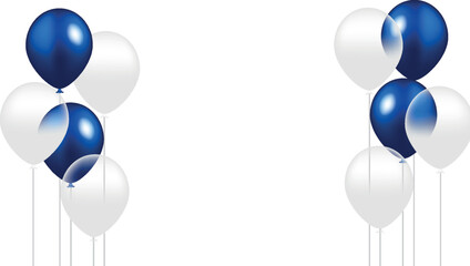 Festive banner with blue confetti and balloons