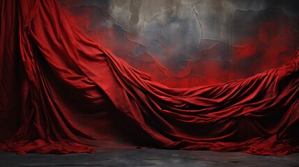 A rich maroon curtain hangs elegantly over a painted wall, adding a touch of artistry and warmth to the room